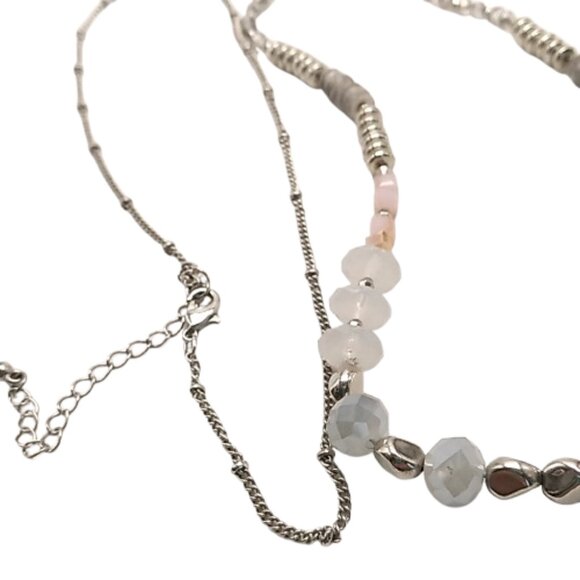 Long Beaded Necklace Pastel Colored Beads Silver-tone Delicate Beaded Chain - Picture 10 of 14